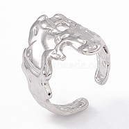304 Stainless Steel Wide Flower Open Cuff Ring for Women, Stainless Steel Color, Inner Diameter: 17mm(X-RJEW-G275-05P)