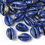 Spray Painted Natural Cowrie Shell Beads, Drawbench, No Hole/Undrilled, Medium Blue, 18~21x12~15x7mm(X-SSHEL-R047-03-A01)