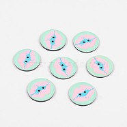 2-Hole Flat Round with Lips Pattern Acrylic Buttons, Aquamarine, 25x2mm, Hole: 2mm(BUTT-F055-01B)