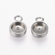 304 Stainless Steel Charm Cabochon Settings, Plain Edge Bezel Cups, Flat Round, Stainless Steel Color, Tray: 6mm, 12x8x2mm, Hole: 2.5mm(STAS-L195-09P)