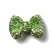 Polymer Clay Rhinestone Beads, Bowknot, Green, 21.5~22mmx30mmx9.5~10.5mm, Hole: 1.8mm(RGLA-D050-03C)