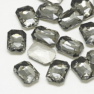 Pointed Back Glass Rhinestone Cabochons, Faceted, Rectangle Octagon, Black Diamond, 14x10x4mm(RGLA-T079-10x14mm-03)