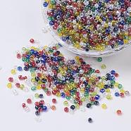 Glass Seed Beads, Trans. Colours Lustered, Round, Mixed Color, 3mm, Hole: 1mm, about 10000pcs/pound(SEED-A006-3mm-M)