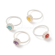 4Pcs 4 Style Natural & Synthetic Mixed Gemstone Round Finger Rings Set, Silver Copper Wire Wrapped Stackable Rings for Women, US Size 8 1/2(18.5mm), 1Pc/style(RJEW-TA00057)