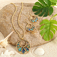 Alloy & Natural Abalone/Paua Shell Pendant Necklaces & Dangle Earrings Sets, Golden, Flower, 45mm(WGD5CF5-04)