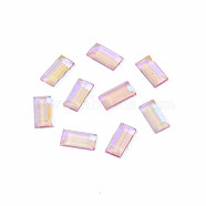 Glass Rhinestone Cabochons, Nail Art Decoration Accessories, Faceted, Rectangle, Pink, 4x1.5x1mm(MRMJ-N027-024B)