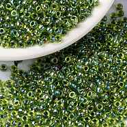 MIYUKI Round Rocailles Beads, Japanese Seed Beads, 8/0, (RR341) Green Lined Chartreuse AB, 3mm, Hole: 1mm, about 422~455pcs/10g(X-SEED-G008-RR0341)
