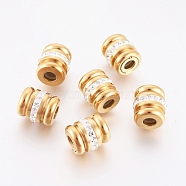 304 Stainless Steel European Beads, with Polymer Clay Rhinestone, Column, Golden, 14x12.5mm, Hole: 5mm(STAS-I122-01G)