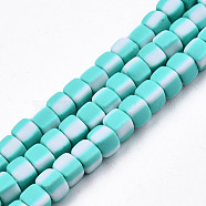 Handmade Polymer Clay Beads Strands, Cube, Turquoise, 5x5x4.5mm, Hole: 2mm, about 85~86pcs/strand, 15.83 inch~16.06 inch(40.2~40.8cm)(CLAY-N010-074-03)