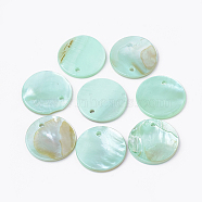 Freshwater Shell Pendants, Dyed, Flat Round, Pale Turquoise, 16x1.5~2mm, Hole: 1.4mm(X-SHEL-Q020-03E)