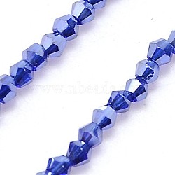 Electroplate Glass Beads Strands, Full Plated, Faceted, Bicone, Dark Blue, 3x2.5mm, Hole: 1mm, about 200pcs/strand, 16.3 inch(EGLA-J026-2mm-F30)