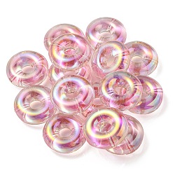 UV Plating Rainbow Iridescent Acrylic Beads, Two Tone Bead in Bead, Flat Round, Pink, 29.5x10.5mm, Hole: 3mm(OACR-P010-17A)