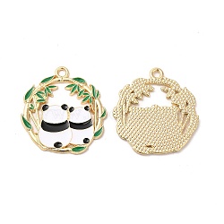 Alloy Enamel Pendants, Cadmium Free & Nickel Free & Lead Free, Golden, Flat Round with Panda Pattern Charm, Black, 27x25x1.3mm, Hole: 2mm(ENAM-C005-20G)