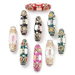 Handmade Indonesia Beads, with Iron, ABS Plastic, Resin and Glass, Long Oval, Mixed Color, 59x21mm, Hole: 4.8mm(FIND-Q106-23)