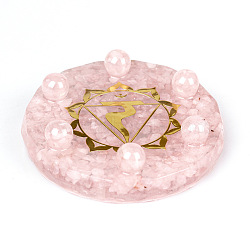 Resin Chakra Round Display Decoration, with Natural Rose Quartz Chips inside Statues for Home Office Decorations, 100x25mm(PW-WG65353-05)