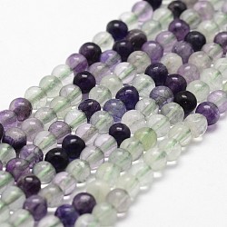 Natural Fluorite Bead Strands, Round, Grade AB, 4mm, Hole: 1mm, about 96pcs/strand, 14.9 inch~15.1  inch(X-G-D840-56-4mm-AB)