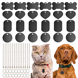 Pet Tag Set, with 40Pcs Aluminium Pendants, with 40Pcs 304 Stainless Steel Jump Rings and 40Pcs Iron Ball Chains, Black, 25~38x25~38x1mm, Hole: 2.5~3.5mm(DIY-NB0010-51)