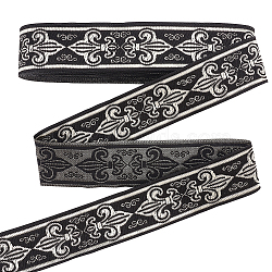Embroidery Polyester Ribbons, Jacquard Ribbon, Tyrolean Ribbon, Fleur De Lis Pattern, Black, 1-1/4 inch(32mm)(OCOR-WH0070-47)