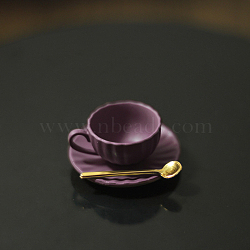 Mini Tea Sets, including Porcelain Teacup & Saucer, Alloy Spoon, Miniature Ornaments, Micro Landscape Garden Dollhouse Accessories, Pretending Prop Decorations, Purple, 5~13x2~10mm, 3pcs/set(X-BOTT-PW0002-117A-05)