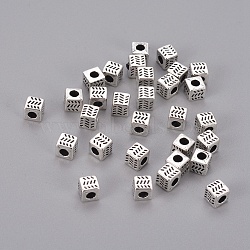 Tibetan Style Alloy Spacer Beads, Cube, Antique Silver, Lead Free & Cadmium Free, 4.5x4.5x4.5mm, Hole: 2.5mm(LFH10004Y)