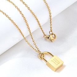 304 Stainless Steel Rolo Chain Pendant Necklaces, Padlock Necklaces for Women Men, Locks with Letter, Letter W, 17.64 inch(44.8cm)(NJEW-S444-01G-23)