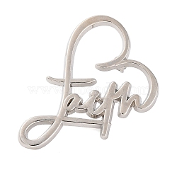 Faith Theme Zinc Alloy Brooch, for Clothes, Platinum, Faith Heart, 38x29mm(JEWB-C035-02B-P)