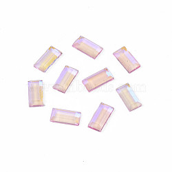 Glass Rhinestone Cabochons, Nail Art Decoration Accessories, Faceted, Rectangle, Pink, 4x1.5x1mm(MRMJ-N027-024B)