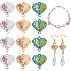 CHGCRAFT 12Pcs 3 Colros 304 Stainless Steel Rhinestone Connector Charms, Heart, Mixed Color, 14x13x3mm, 4pcs/color(STAS-CA0001-86)