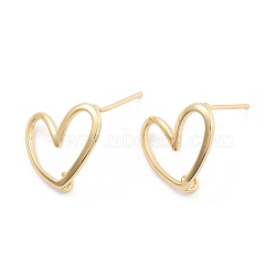 Rack Plating Brass Stud Earring Findings, Cadmium Free & Lead Free, Long-Lasting Plated, Heart, Real 18K Gold Plated, 12x13.5mm, Hole: 1mm, Pin: 0.7x13mm(EJEW-C108-01G)