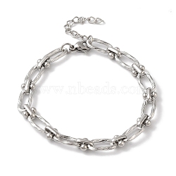 Non-Tarnish 304 Stainless Steel Twisted Oval Link Chain Bracelets for Women, Stainless Steel Color, 6-3/4 inch(17cm)(BJEW-B092-08P-02)