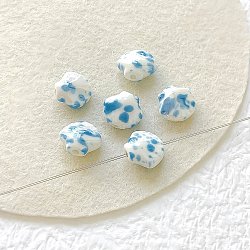 Shell Shape Handmade Porcelain Beads, Deep Sky Blue, 12~12.5x13~13.5x7~7.5mm, Hole: 1.8~2mm(X1-PORC-E022-01F)