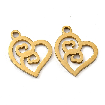 Ion Plating(IP) 316 Surgical Stainless Steel Charms, Laser Cut, Heart Charms, Real 18K Gold Plated, 13.5x11.5x1mm, Hole: 1.6mm