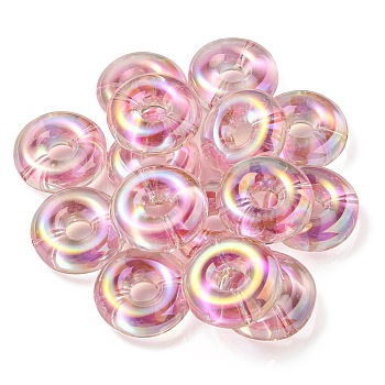 UV Plating Rainbow Iridescent Acrylic Beads, Two Tone Bead in Bead, Flat Round, Pink, 29.5x10.5mm, Hole: 3mm