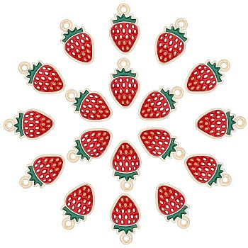 CHGCRAFT 80Pcs Light Gold Alloy Enamel Pendants, Strawberry, Red, 16.8x10x1.5mm, Hole: 1.8mm