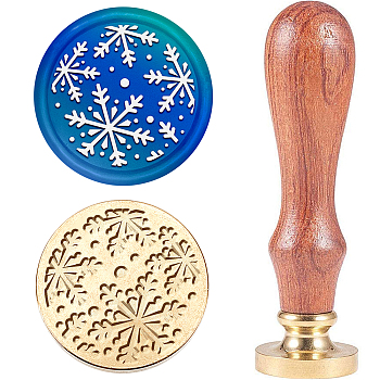 Christmas Theme Wax Seal Stamp Set, Sealing Wax Stamp Solid Brass Head with Wooden Handle, for Envelopes Invitations, Gift Card, Snowflake, 83x22mm, Stamps: 25x14.5mm