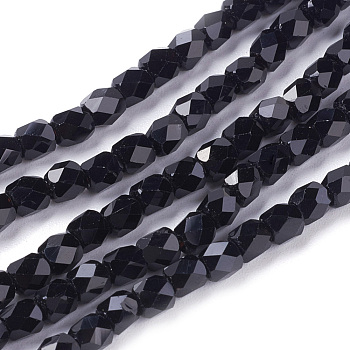 Electroplate Glass Beads Strands, Half Plated, Faceted, Cube, Black, 4x4x4mm, Hole: 1mm, about 100pcs/strand, 15.7 inch