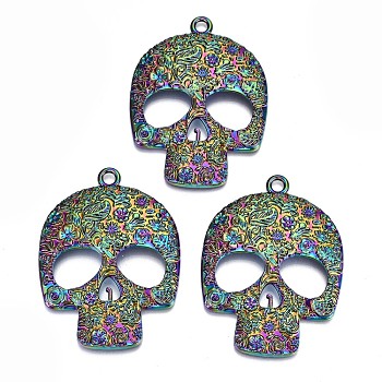 Alloy Big Pendants, Cadmium Free & Lead Free, Skull Shape, Rainbow Color, 66x48x6mm, Hole: 4mm