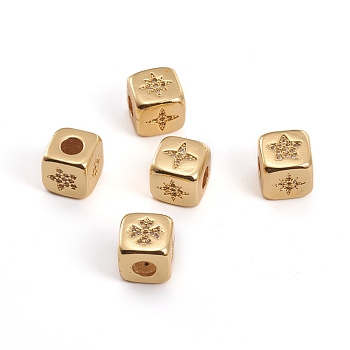 Brass Micro Pave Clear Cubic Zirconia Beads, Cube with Star, Golden, 8.5x8.5x8.5mm, Hole: 3.5mm