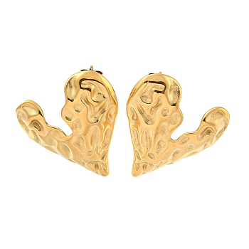 304 Stainless Steel Stud Earrings, Twist Heart, Golden, 28x26mm