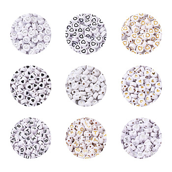 Opaque White Acrylic Beads, Mixed Shapes, Mixed Color, about 72g, about 500pcs