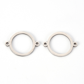 201 Stainless Steel Links Connectors, Laser Cut, Round Ring, Stainless Steel Color, 19.5x15x1mm, Hole: 1.2mm