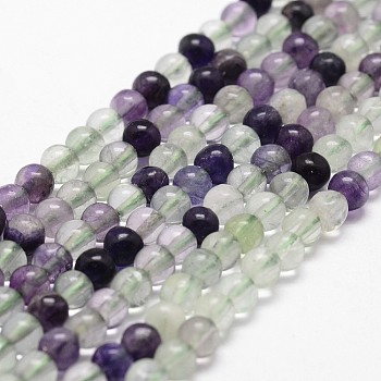 Natural Fluorite Bead Strands, Round, Grade AB, 4mm, Hole: 1mm, about 96pcs/strand, 14.9 inch~15.1  inch
