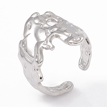 304 Stainless Steel Wide Flower Open Cuff Ring for Women, Stainless Steel Color, Inner Diameter: 17mm
