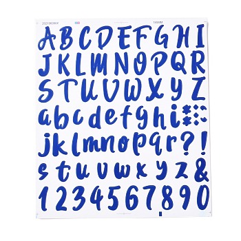 Number & Alphabet & Sign PVC Waterproof Self-Adhesive Sticker, for Gift Cards Decoration, Blue, 21.5x18.5x0.02cm, Tags: 5~26x5~20mm, 72pcs/sheet