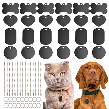 Pet Tag Set, with 40Pcs Aluminium Pendants, with 40Pcs 304 Stainless Steel Jump Rings and 40Pcs Iron Ball Chains, Black, 25~38x25~38x1mm, Hole: 2.5~3.5mm