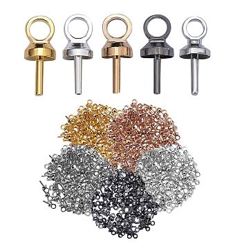 100Pcs 5 Colors Brass Cup Peg Bails Pendants, For Half Drilled Bead, Mixed Color, 7x3mm, Hole: 1.5mm, Pin: 0.5mm, 20pcs/color