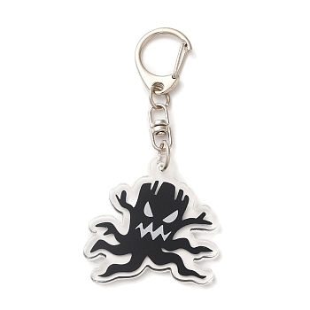 Halloween Acrylic Pendant Keychain, with Iron Keychain Clasp Findings, Ghost, 8.5cm