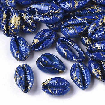 Spray Painted Natural Cowrie Shell Beads, Drawbench, No Hole/Undrilled, Medium Blue, 18~21x12~15x7mm