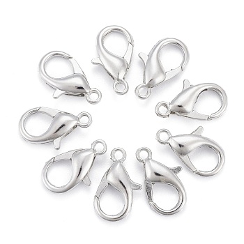 Platinum Plated Alloy Bracelet Lobster Claw Clasps, Parrot Trigger Clasps, Size: about 9mm wide, 15.5mm long, hole: 1.5mm