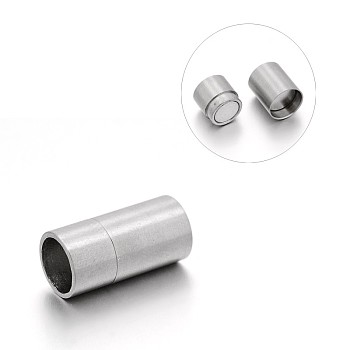 Matte 304 Stainless Steel Column Magnetic Clasps with Glue-in Ends, Stainless Steel Color, 20x10mm, Hole: 8mm